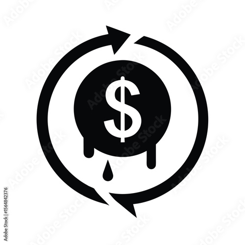 Dollar sign with arrows and liquid drop silhouette vector illustration