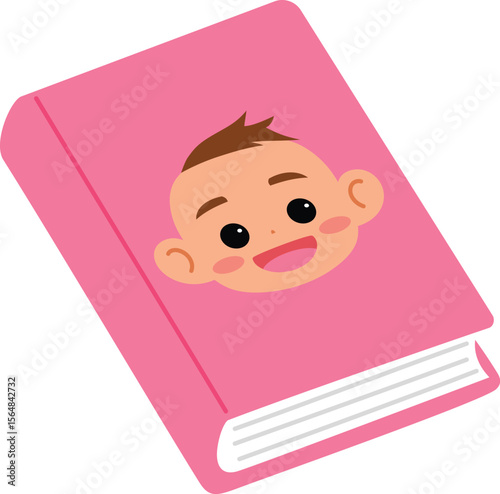 Childcare Book for Mom, Nursery Book, Parenting Newborn with Happy Smile Baby Face Cartoon On Cover illustration