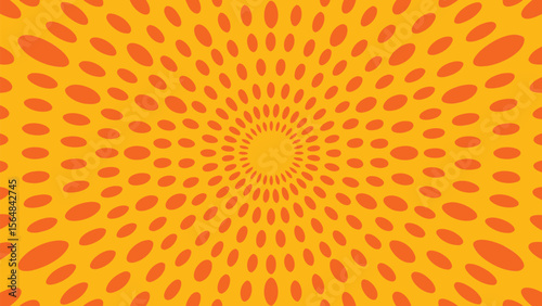 Orange radial pattern with oval shapes radiating outwards from a central point in a vibrant design