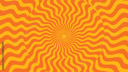Orange and yellow wavy lines radiating from a central point in a hypnotic pattern design element
