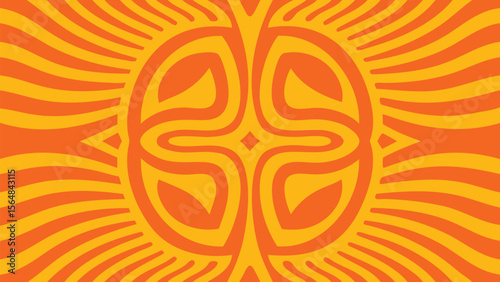 Abstract sunburst design with central symmetrical element in orange and yellow tones pattern art