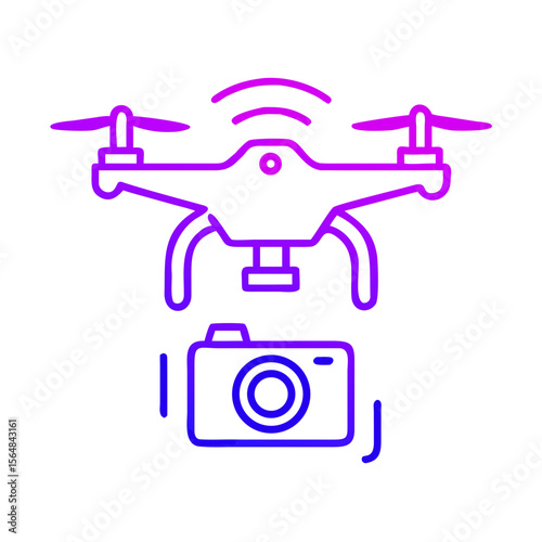 Drone with camera hovering in modern line art style  