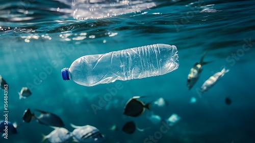 A plastic bottle floating on ocean surface highlighting marine pollution and environmental neglect
