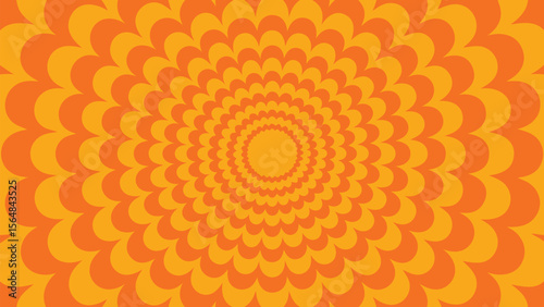 Orange and yellow concentric circles forming a floral pattern expanding from the center point view
