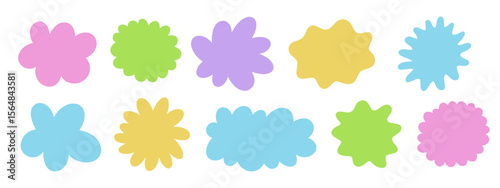 Various cloud blotch in flat style. Flower funny blobs. Simple and playful doodle flower shape