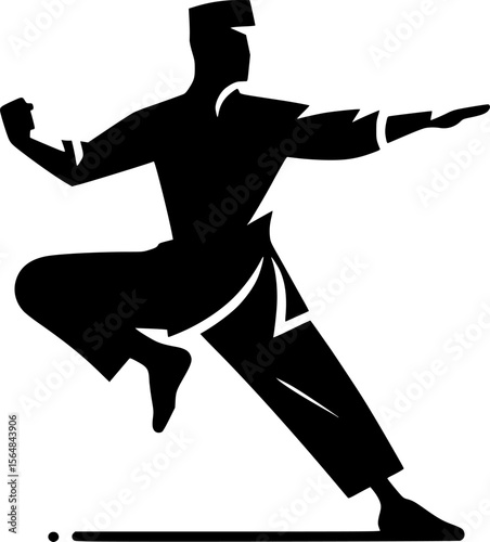 Black silhouette of a person performing silat move, minimalist style
