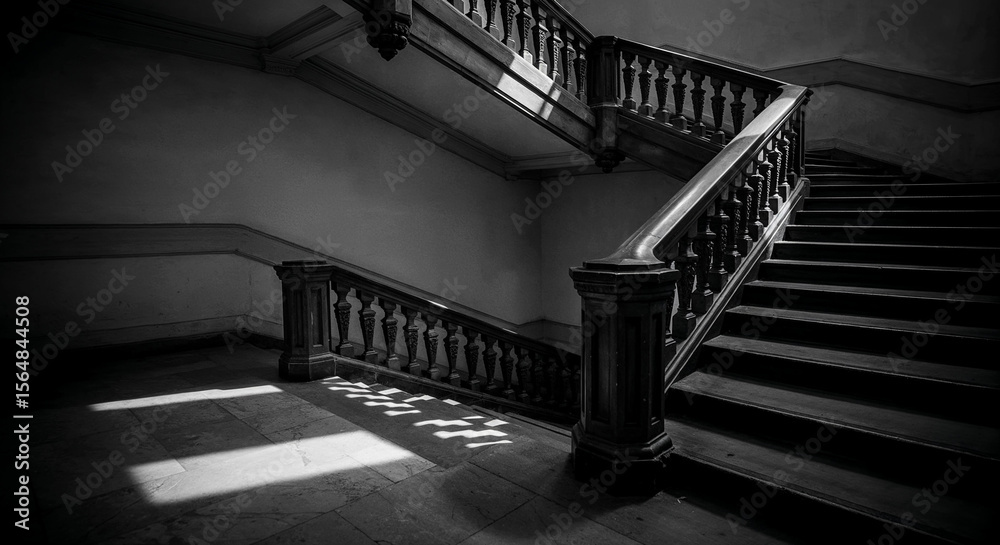 Obraz premium Grandiose, Dark Staircase in Black and White