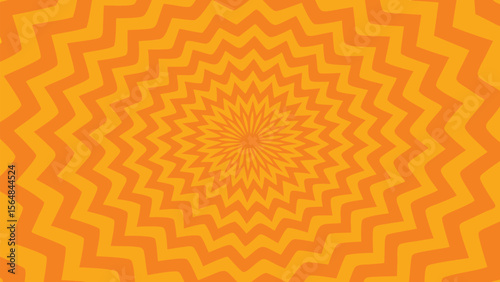 Orange zigzag pattern radiating from the center creating a hypnotic and vibrant background design element