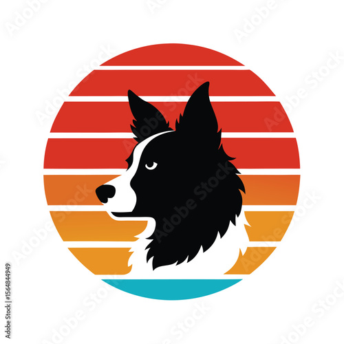 Australian Shepherd Dog Head on Vintage Sunset