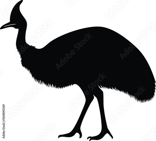 Elegant Cassowary Bird Silhouette Vector EPS Illustration - Downloadable Birds Silhouette Vector Graphics