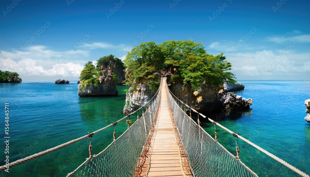 Obraz premium Floating Islands Connected by Rope Bridges