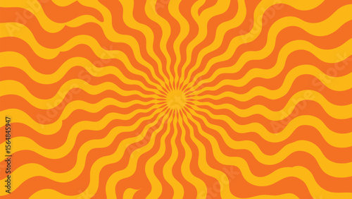 Abstract sunburst pattern with wavy lines in shades of orange and yellow radiating from center