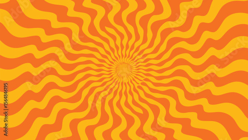 Abstract background with orange and yellow wavy lines radiating from a central point design element