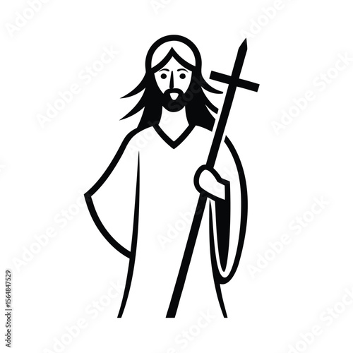 Jesus christ holding cross religious symbol silhouette vector illustration