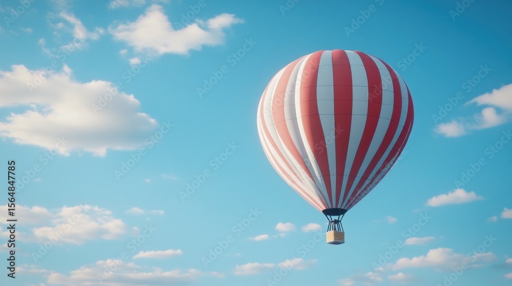 Fototapeta premium Striped Hot Air Balloon Soars Through Clouds