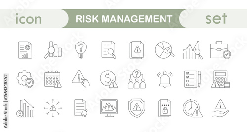Set of linear icons on the topic of risk management.