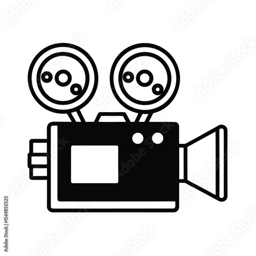 Vintage movie camera black and white silhouette vector illustration
