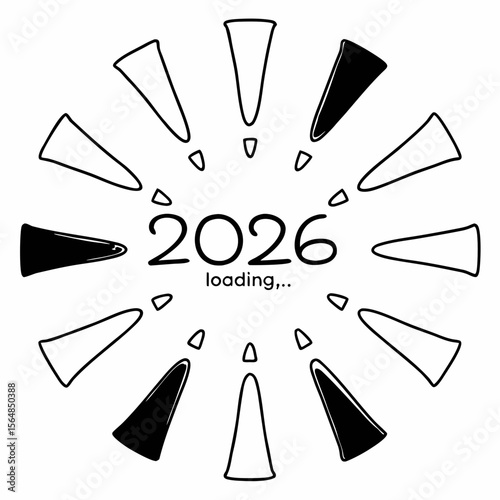 The year 2026 loading in a circle isolated on white background, a progress indicator