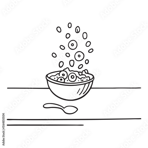 A cereal bowl spilled over on the breakfast surface