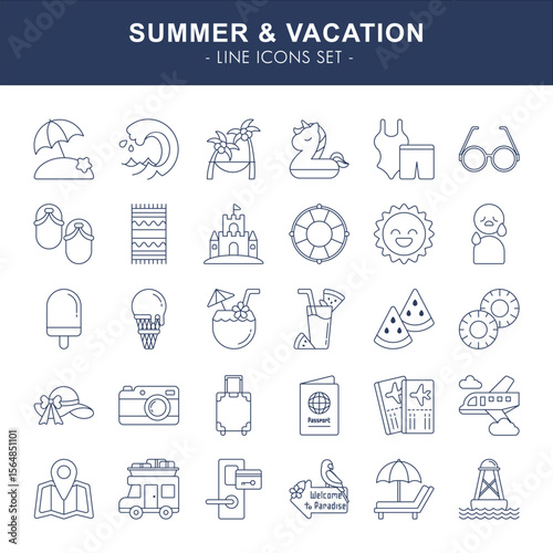 Summer & Vacation - line icons set