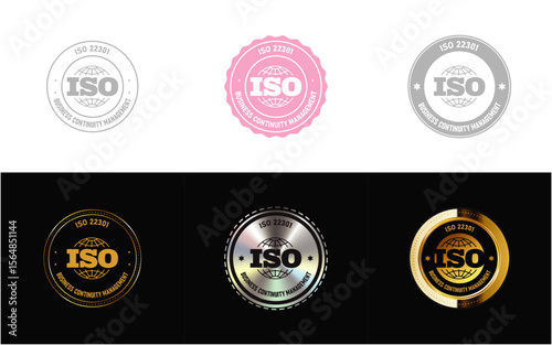 Food Safety Management Systems ISO 22301. ISO standard certificate, logo, seal, icon, stamp, badge vector.