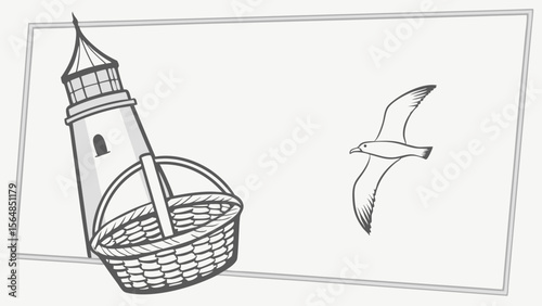 Vector Lighthouse and bird illustration in minimalist style, evoking sense of calm and serenity
