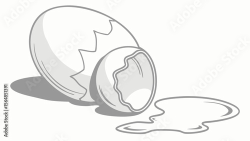 Vector Cracked white egg with broken shell and spilled contents is depicted