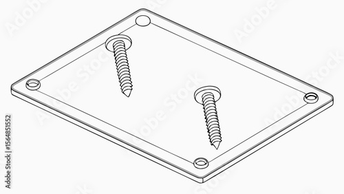 Vector Clear rectangular glass pane is secured with screws to white surface, showcasing its design