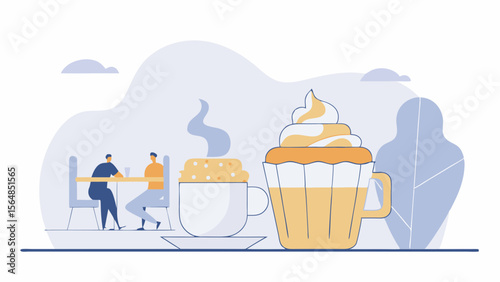 Vector Close up shot of elegant cupcake and latte on table in cozy cafe setting