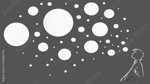 Vector White circles float against dark gray background, creating dreamy atmosphere