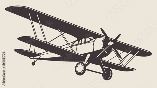 Vector Vintage biplane illustration with detailed wings and propeller design