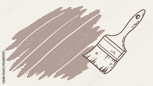 Vector Digitally rendered swatch of light taupe paint with paintbrush, showcasing creativity