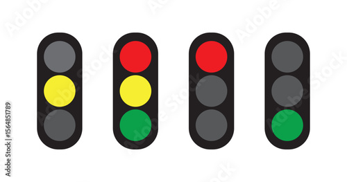 Set of Traffic Light Icon Showing Red, Yellow, and Green Signals.  Traffic light icon set. Traffic signal signs. Street regulation system signals