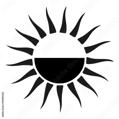 Black and white sun icon with stylized rays in half circle design