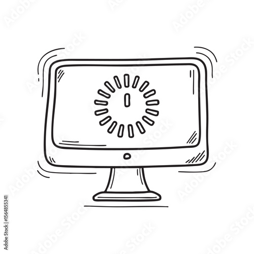 A computer screen showing an update with a loading circle