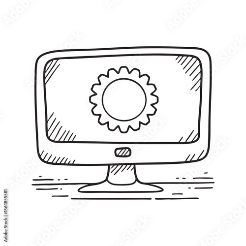 A software update progress showing a rotating loader on monitor