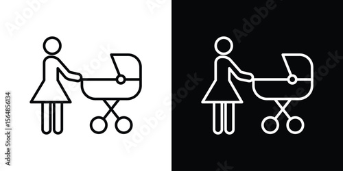 Woman with Baby Stroller icon Logo. Vector Illustration. EPS Illustration.