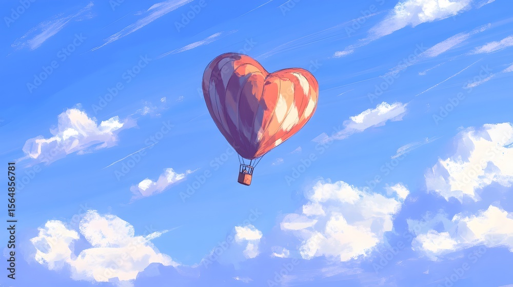 Obraz premium Heart Shaped Hot Air Balloon Romantic Sky