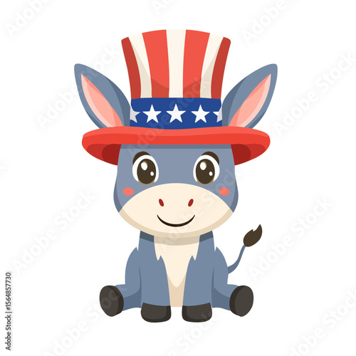 4th of July Democrat Donkey Character Icon Isolated on a Transparent Background 