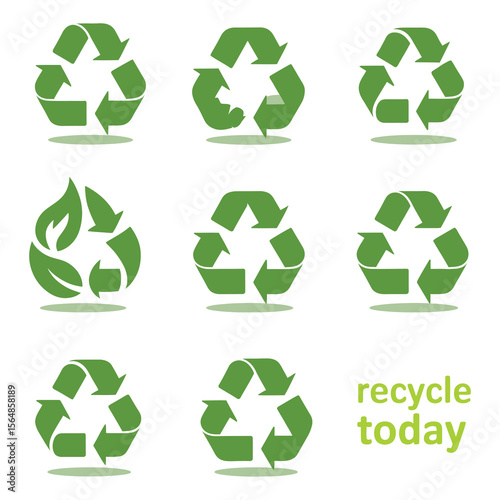 A collection of green recycling symbols vector icon set