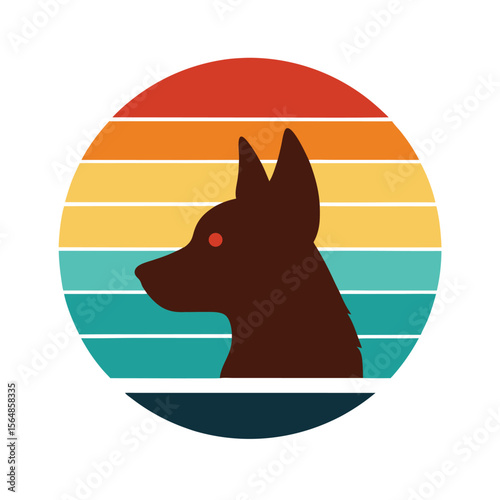 Dog Head Silhouette on Retro Vintage Sunset