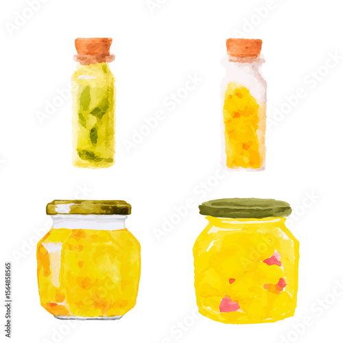 a set of four jars of pickles and cucumbers