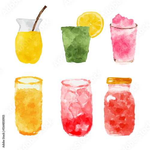 a set of four different colored drinks
