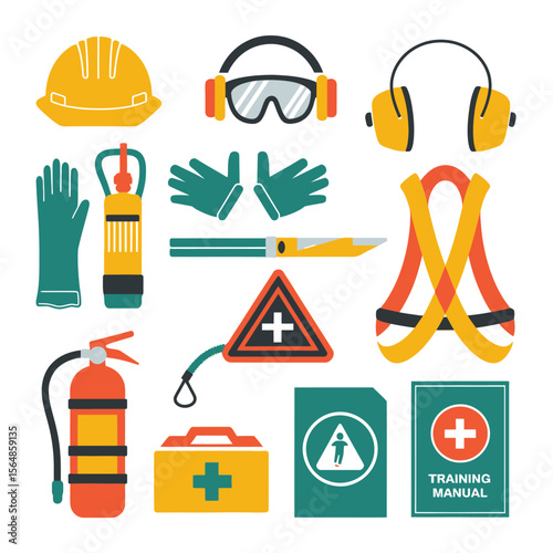 2d vector illustration safety icons , Civil protection and safety when working and taking safety 
