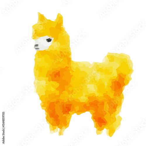 a yellow llama standing on a white surface