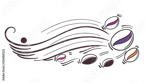 Stylized coffee beans with wavy lines and a swirl design on a white background art work image