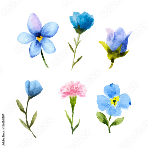 a set of four different flowers painted in watercolor