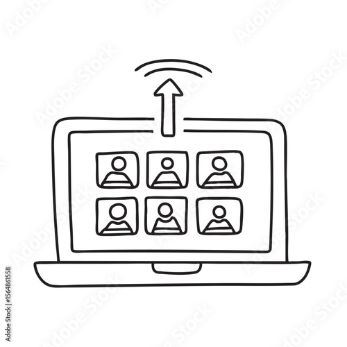 A row of uploading thumbnails appearing on a laptop screen