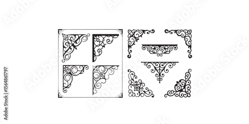 Print  Vintage wrought iron corner ornaments and design elements, vector series. Wedding invitation filigrees.