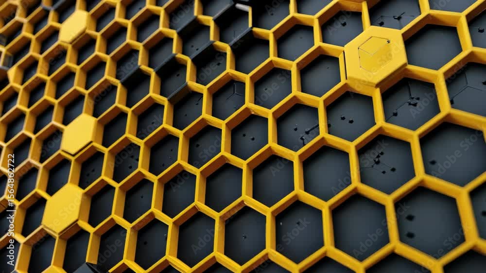 Abstract Design of Yellow Hexagons on a Dark Honeycomb Background Abstract Design of Yellow Hexagons on a Dark Honeycomb Background